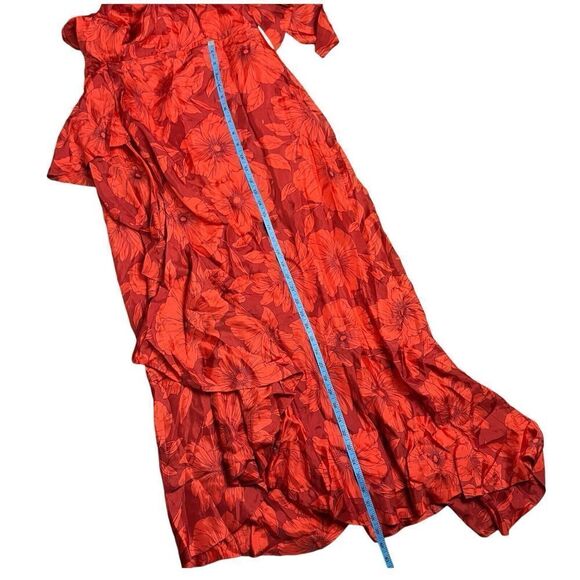 J Crew‎ Collection Dress WMNS 8 Red Floral Cupro Blend Halter Ruffle Open Back - Picture 7 of 13